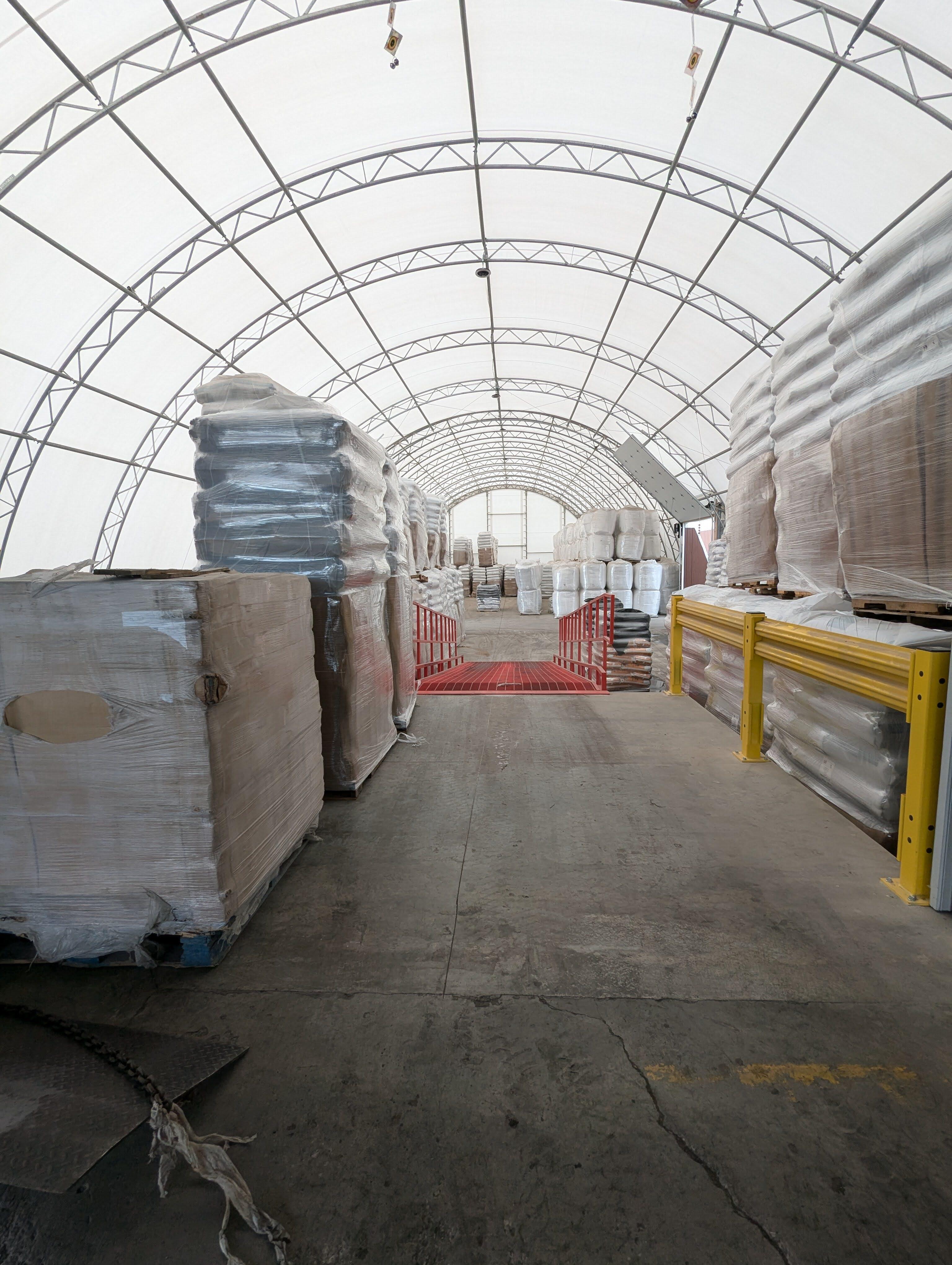 Inside storage building of Perlite Vermiculite Packaging Industries, perlite & vermiculite manufacturers